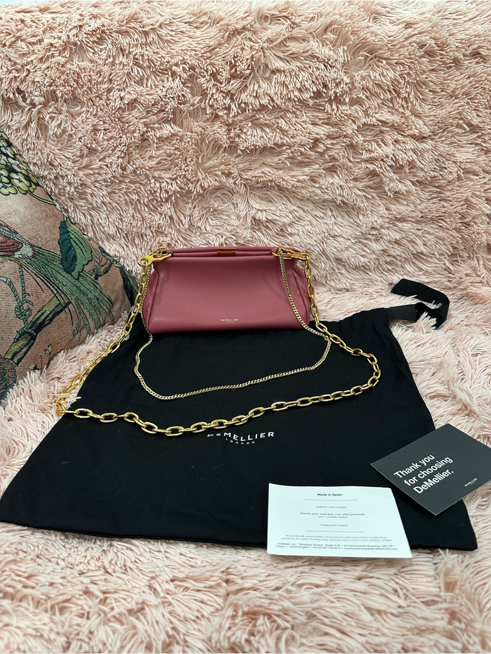 DeMellier Small Crossbody Bag in Rose Pink with Gold Chain